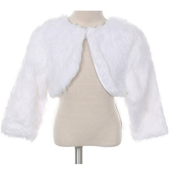 White Faux Fur Pearl Button Special Occasion Shrug Match Flower Girls Dress Size 0-12