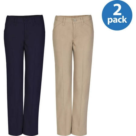 Low Rise Drawstring Pant - REAL SCHOOL Girls Flat Front Low Rise Pants School Uniform Approved 2-Pack Value Bundle