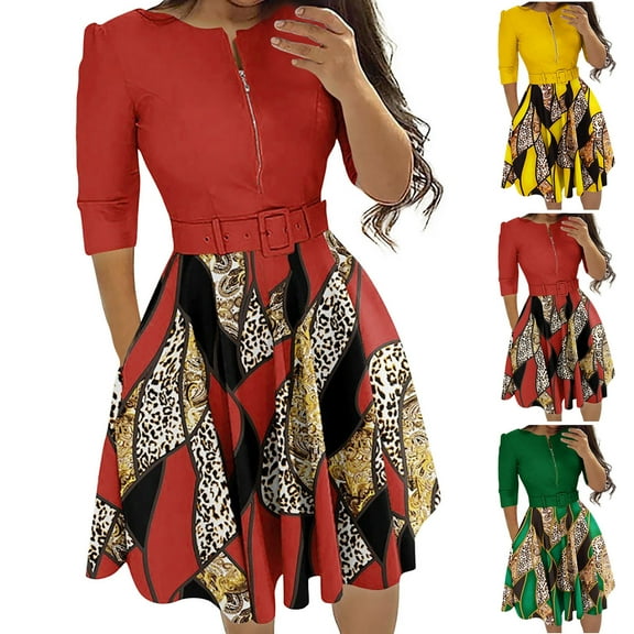 Elainilye Fashion Dresses for Women 2024 Casual Versatile Daily Life 3/4 Sleeves Cocktail Formal Party Dress,Green