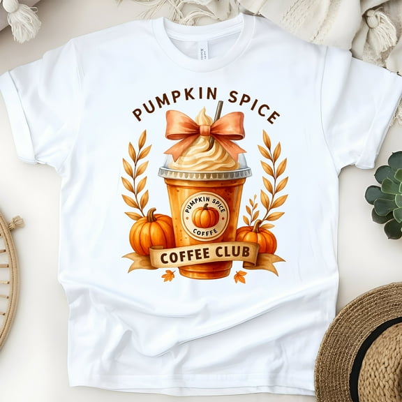 Pumpkin Spice Coffee Club T-Shirt | Fall Latte Lovers Graphic Tee for Women, White, Size S