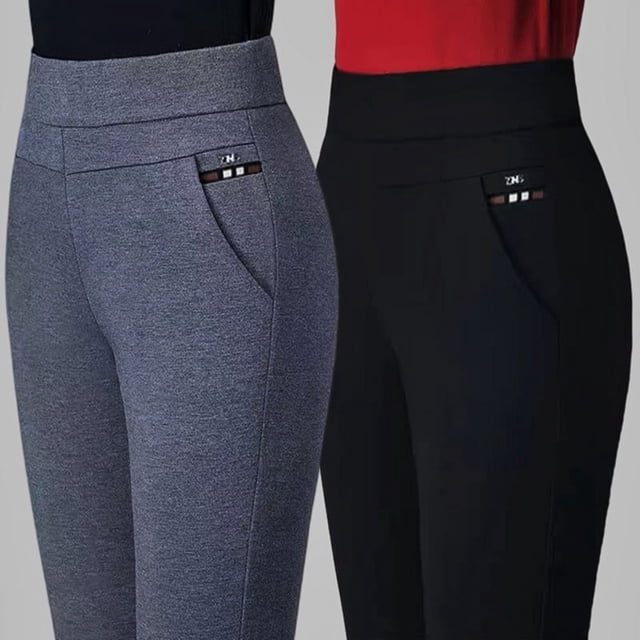 Pantalones gruesos con forro polar para otoño e invierno, pantalones casuales de cintura alta elásticos para mujer, pantalones adelgazantes grises elásticos