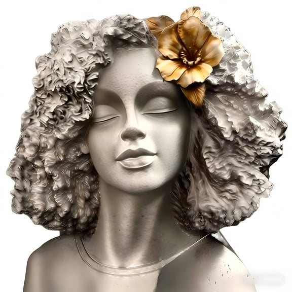 Female Statue Head Cement Planter White American Lady Sculpture Elegant 11" Resin Figurine with Floral Crown, Modern Art Decor for Living Room, Cultural Gift for Women