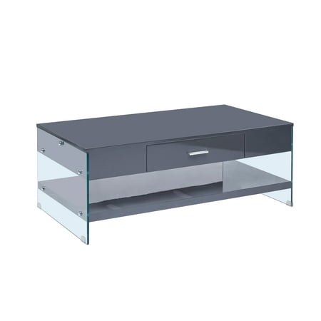 Coffee Table with Drawer & Glass Legs, High Gloss Finish