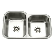 Houzer Medallion Classic 32 in Stainless Steel Undermount 60/40 Double Small Right Bowl Kitchen Sink with Strainer - MEC-3220SR-1