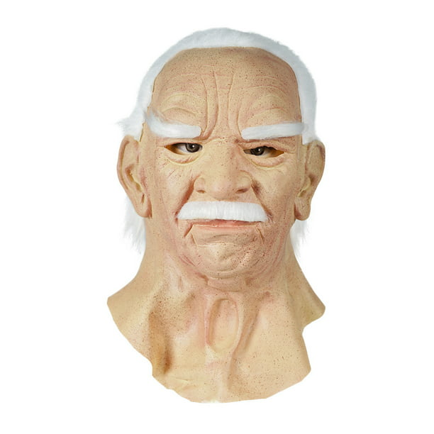 Old Man with White Hair Latex Mask ,Halloween Face Cover Visible Latex  Headgear Head Cover Mask Novelty Costume Party Prop 