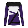 thumbnail image 4 of Long Sleeve Shirts for Women Women's Striped Printed V Neck Seven Quarter Sleeve T Shirt Top Purple, 4 of 5
