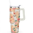 thumbnail image 2 of Orange and White Dog Flowers 40 Oz Tumbler with Handle Lid and Straw, Stainless Steel Double Walled Vacuum Insulated Cup, Cute Birthday Gifts Tumbler for Women Men Friends, 2 of 7
