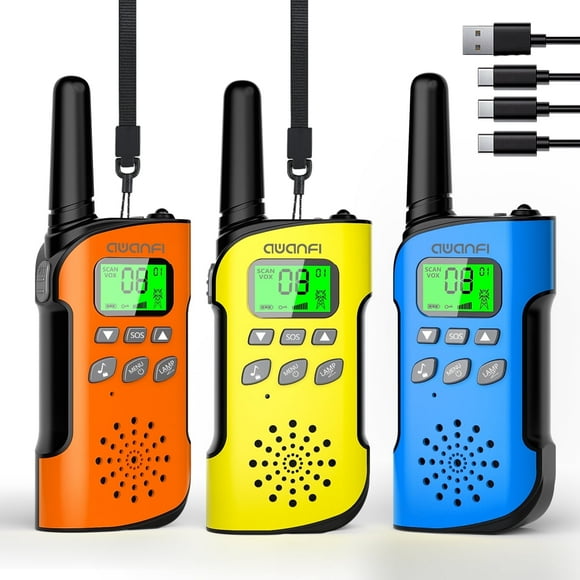 Walkie Talkies 3 Pack, AWANFI Rechargeable Walkie Talkies for Kids Adults with Flashlight Lanyards