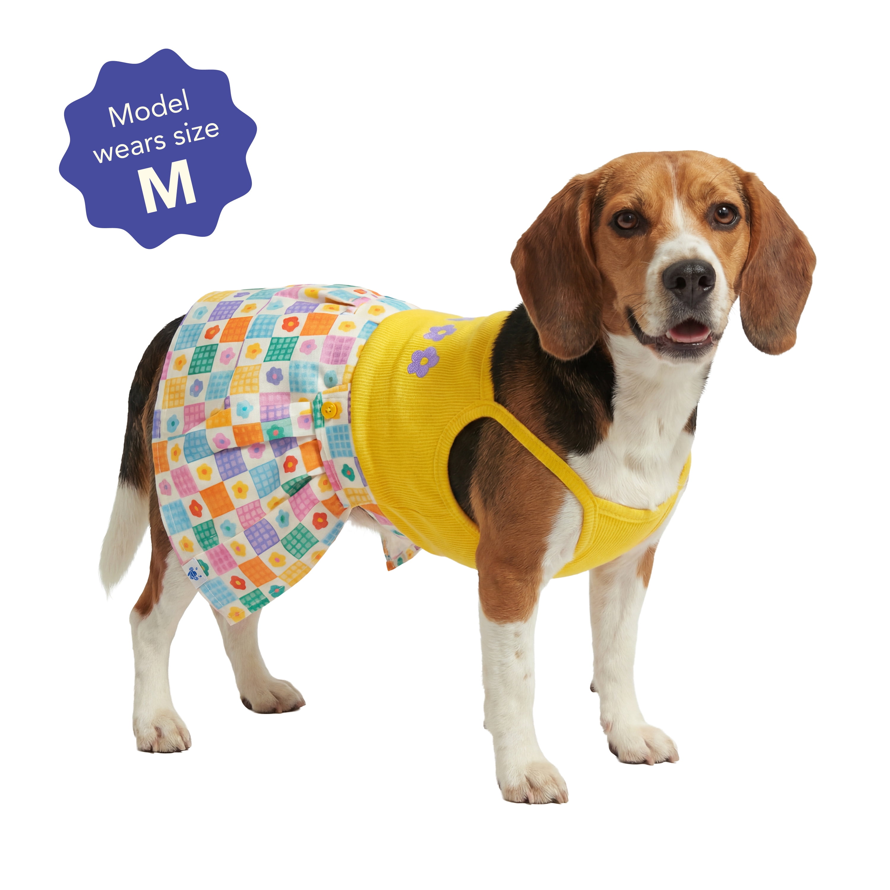 Oodles Yellow Floral Pleated Retro Spring Dog Dress, Medium