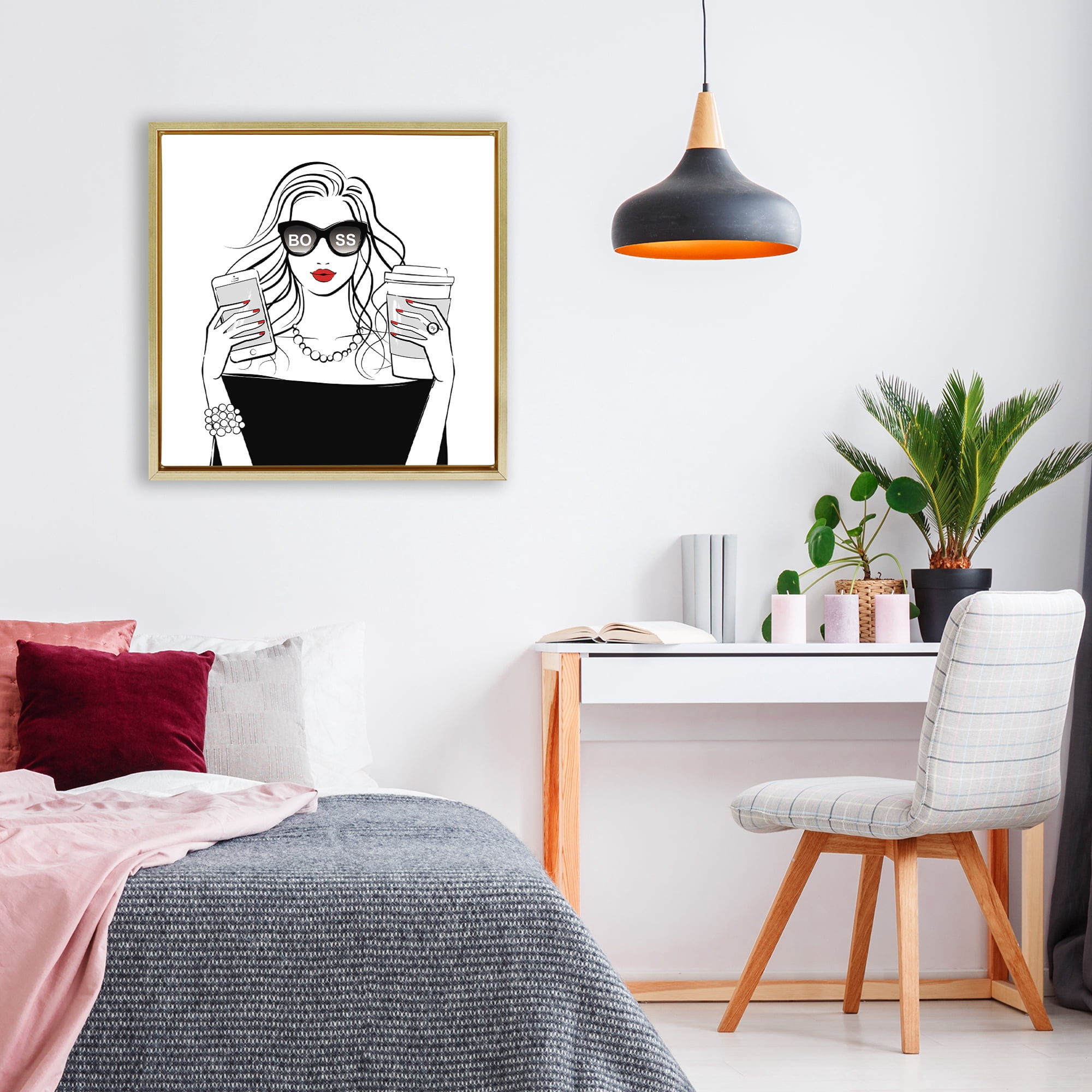 Stupell Industries Chic Boss Morning Coffee Moment Gold Framed Floater Canvas Wall Art, design by Martina Pavlova