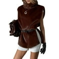 thumbnail image 2 of Womens Faux Fur Vest Sleeveless Mcok Neck Oversized Casual Fuzzy Tops Fall Winter Womens Outfits Coffee L, 2 of 9
