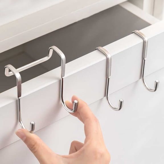 Over Cabinet Door Hook & Wardrobe Door Hook, Stainless Steel Hanging Hooks for Towels, Bags, Clothes – Bathroom Door Hooks for Towels (4PCS)