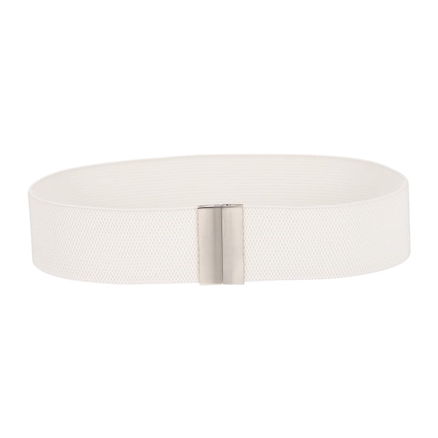 Cinturón elástico ancho para mujeres Uxcell, banda elástica vintage con hebilla de metal plateado, cinturón ancho para camisas de vestido, blanco, 26.7" a 32.7"