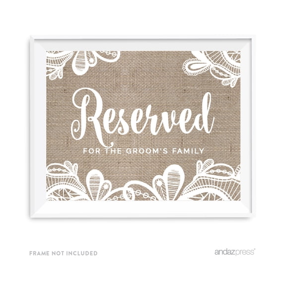 Reserved For The Groom's Family Burlap Lace Wedding Party Signs
