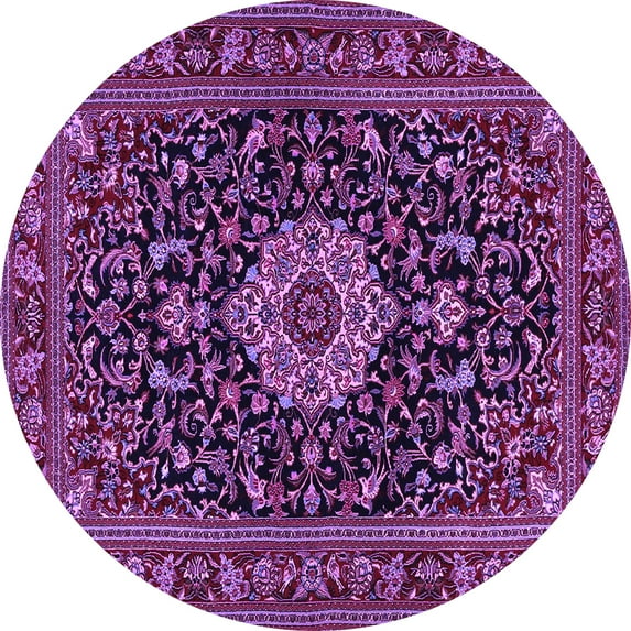 Ahgly Company Indoor Round Medallion Purple Traditional Area Rugs, 4' Round
