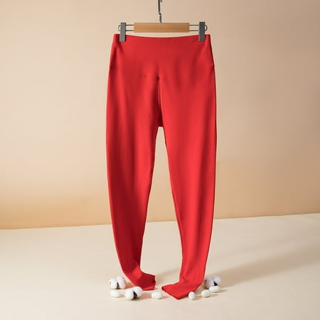 Luowei Womens Thermal Underwear Bottoms Red Casual High Waist Long Pants Thermal Trousers for Women Crew Neck Fleece Lined Thermal Pants Winter Trousers Slim 1 Pack Thermal Legging Underwear L