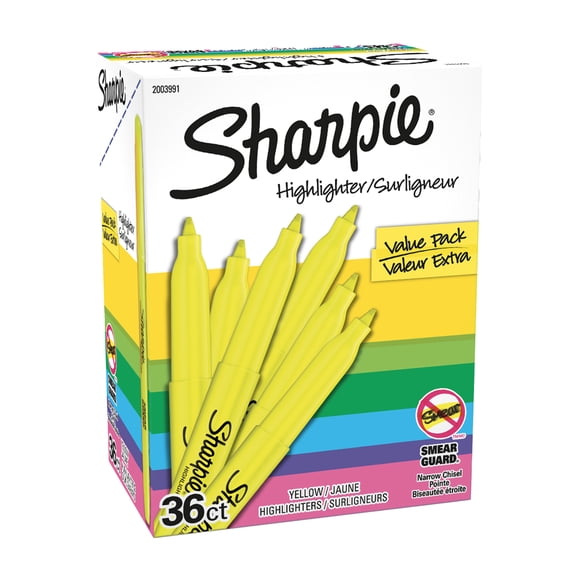 Surligneurs de poche Sharpie, pointe biseautée fine, jaune, 36 unités