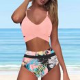 thumbnail image 2 of Alkepwun Tummy Control Swimsuits for Women Solid Color Sexy Two-Piece Beach Swimsuit Spaghetti Strap Criss Cross Cutout Halter Top and Mesh Patchwork High-Waisted Triangle Bottom, 2 of 4