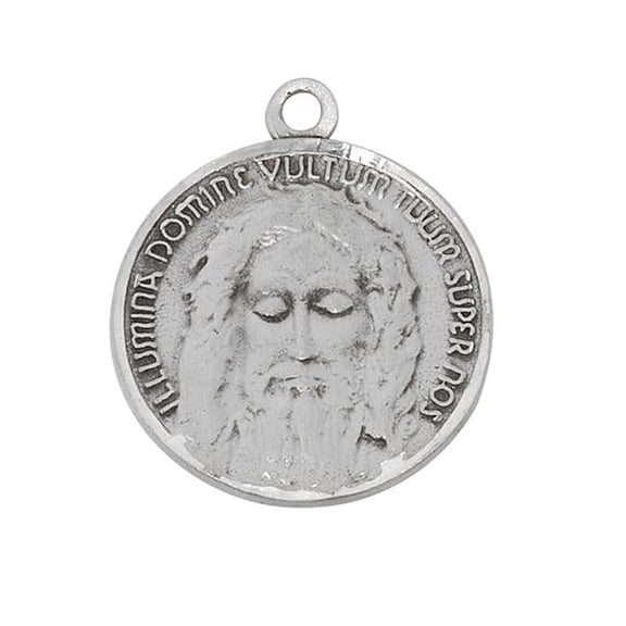 Mcvan AN100 0.75 in. Pewter Holy Face of Jesus Medal Bright Cut & 20 in. Chain Pendant