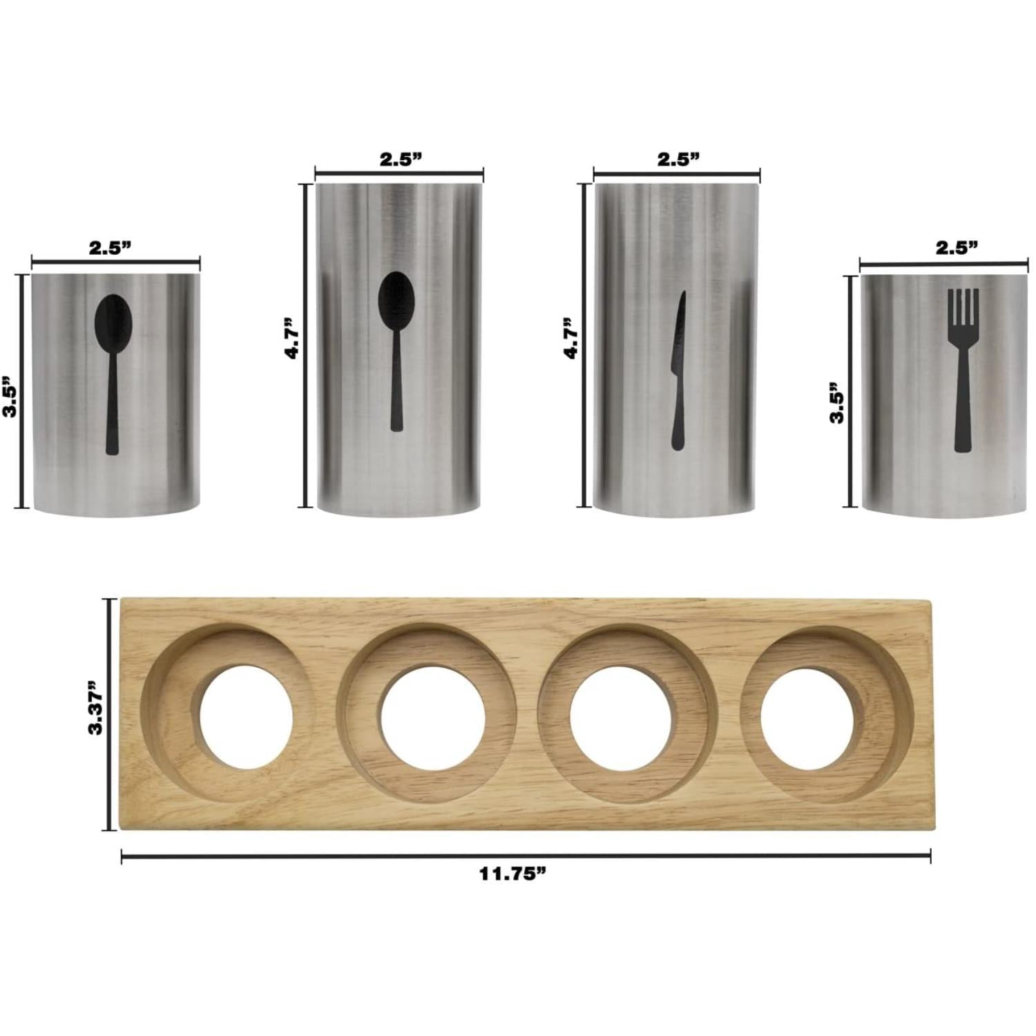 Sorbus Stainless Steel Utensil Holder with Bamboo Base, Silverware Organizer Caddy