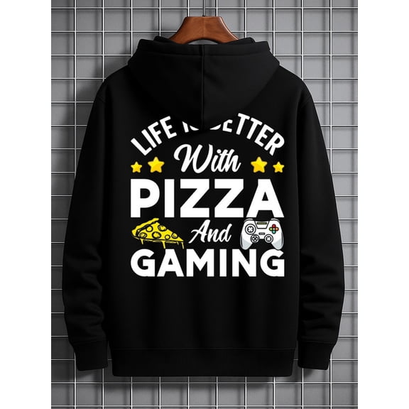 Life Pizza Gaming hoodies & sweatshirt games for men graphic hoodies black Cool Hoodies,Funny Hoodies,Sweatshirt comfortable high quality gift game over joy Casual Unisex hoodie