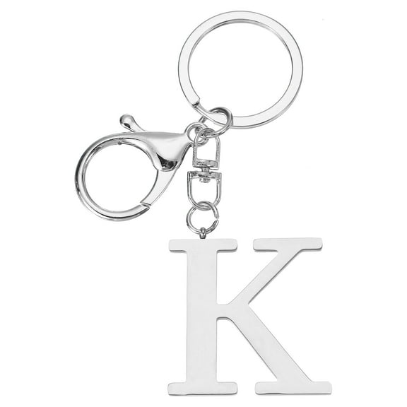 Uxcell Initial Letter Key Chain, Letter A-Z Keychain Initials Keyring Alphabet Keyrings for Keys, Silver (K)