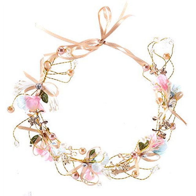Artfen Guirnalda de Flores Nupcial Hecha a Mano Diadema con Lazo Corona para Dama de Honor para niños Corona para el Cabello Halo Cinta Ajustable Festivales de Boda Fiesta Cosplay