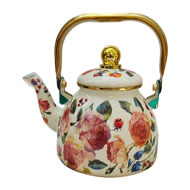 Tetera de esmalte multiusos con diseño floral, estilo retro clásico. Estilo A