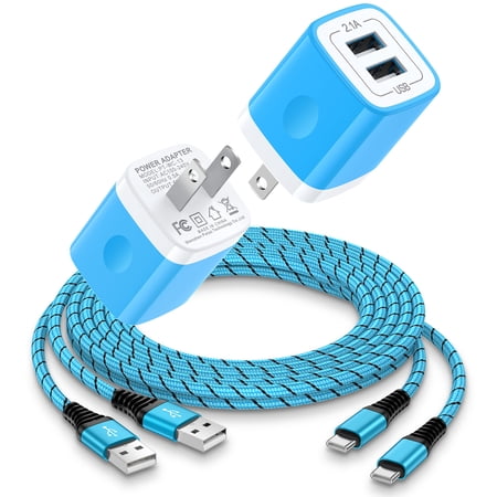 USB C Block Fast Charging, 2 Pack Dual Port Charger Block with Type C Charging Cable 6FT, USB Charging Block Type C Charger Block Wall Charger Adapter Power Station Compatible for Android, Blue