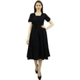 thumbnail image 3 of Bimba Women's Short Sleeve Linen Shift Dress With Belt Casual Dresses, 3 of 9
