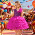 thumbnail image 2 of XEGLSBU Dresses for Girls 7-8 Girls Sequin off Shoulder Party Dress Tiered Short Tutu Skirt For Purple Size 5-6 Years, 2 of 6