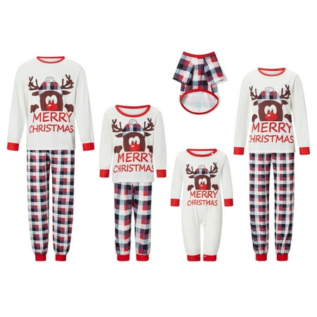 

FSDJHSDH Christmas Family Pajamas Set Long Sleeve Cartoon Elk Tops Plaid Pants Sleepwear Loungewear White Baby 9-12 Months