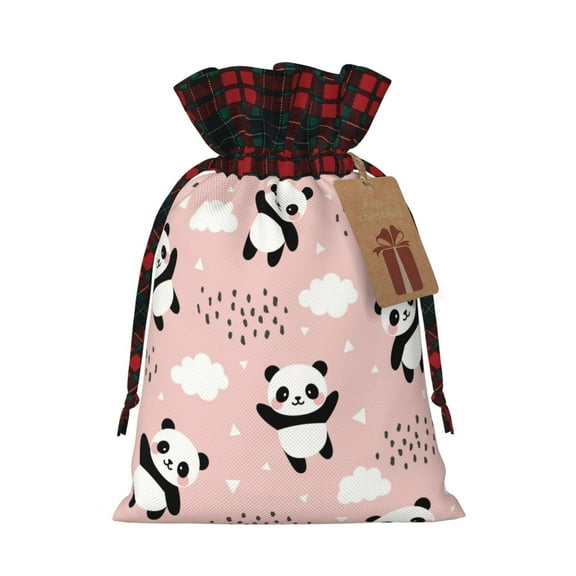 Naloa Panda Christmas Gift Bags Christmas Drawstring Gift Bags Christmas Trees Decorations Indoor Holiday Party Christmas Treat Bags-Black