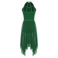 thumbnail image 3 of inlzdz Women's Lyrical Dance Dress Irregular Mesh Ruffled Skirt Hem Built-In Briefs Figure Skating Dresses Dark Green M, 3 of 6