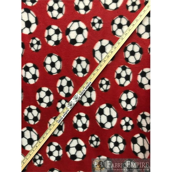 FLEECE PRINTED *SOCCER BALL RED* FABRIC / BY THE YARD N-310