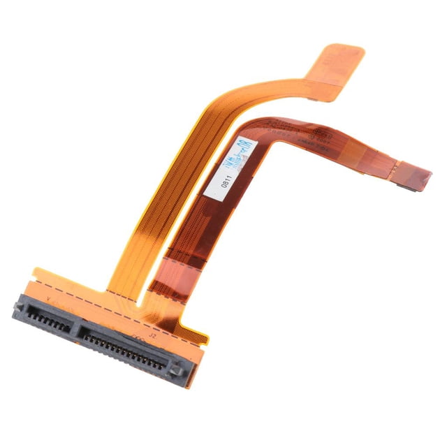 cable de disco duro hdd perfecl para macbook pro a1260 a1266 a1229 — cable flexible naranja de película plana con conector tipo placa en un extremo y lengüeta de contacto en el otro, vista 3/4; medidas aprox. 103 x 70 mm, metal y plástico. A menudo usado como reemplazo para restaurar la conexión HDD interna en los modelos MacBook Pro indicados.