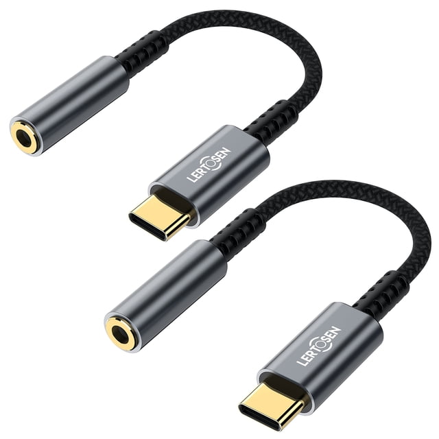 Adaptador USB C a conector de auriculares hembra de 3,5 mm, paquete de 2 unidades LERTOSEN