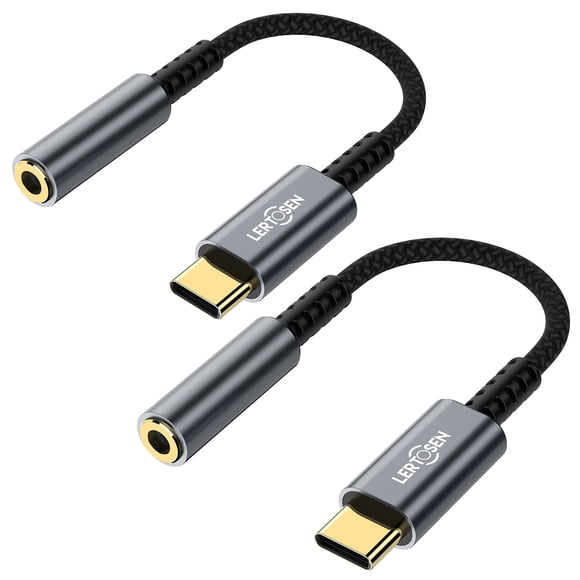 Adaptador USB C a conector de auriculares hembra de 3,5 mm, paquete de 2 unidades LERTOSEN