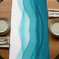 thumbnail image 5 of Ombre Teal Waves 120 Inch Table Runner, Abstract Art Gradient Modern Farmhouse Dresser Scarf Cotton & Linen Tablerunner for Dining/Kitchen Island/Holiday Party Décor 13" x 120", 5 of 9