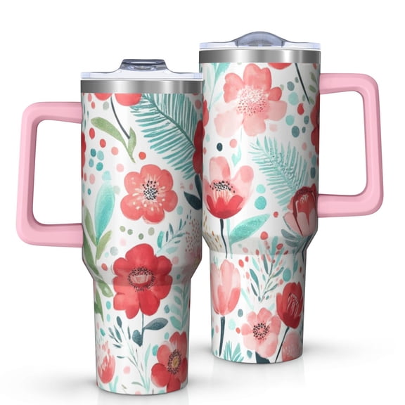 OBREWU Pioneer Flower Tumbler with Handle and Lid,Pioneer Flower 40oz Double Wall Vacuum Insulated Tumbler,Cups Gift for Women and Men