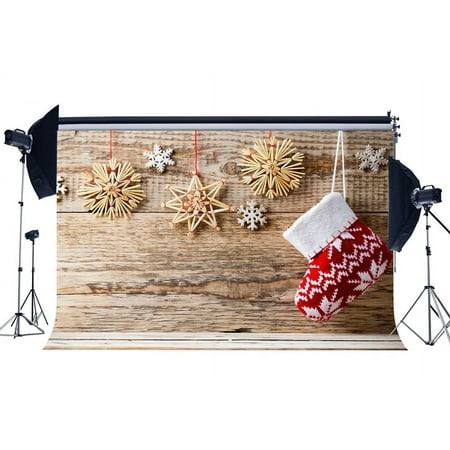 Image of HelloDecor 7x5ft Photography Backdrop Christmas Socks String Snowflakes Weathered Wood Floor Xmas Backdrops for Baby Kids Children Adults Happy New Year Background Photo Studio Props