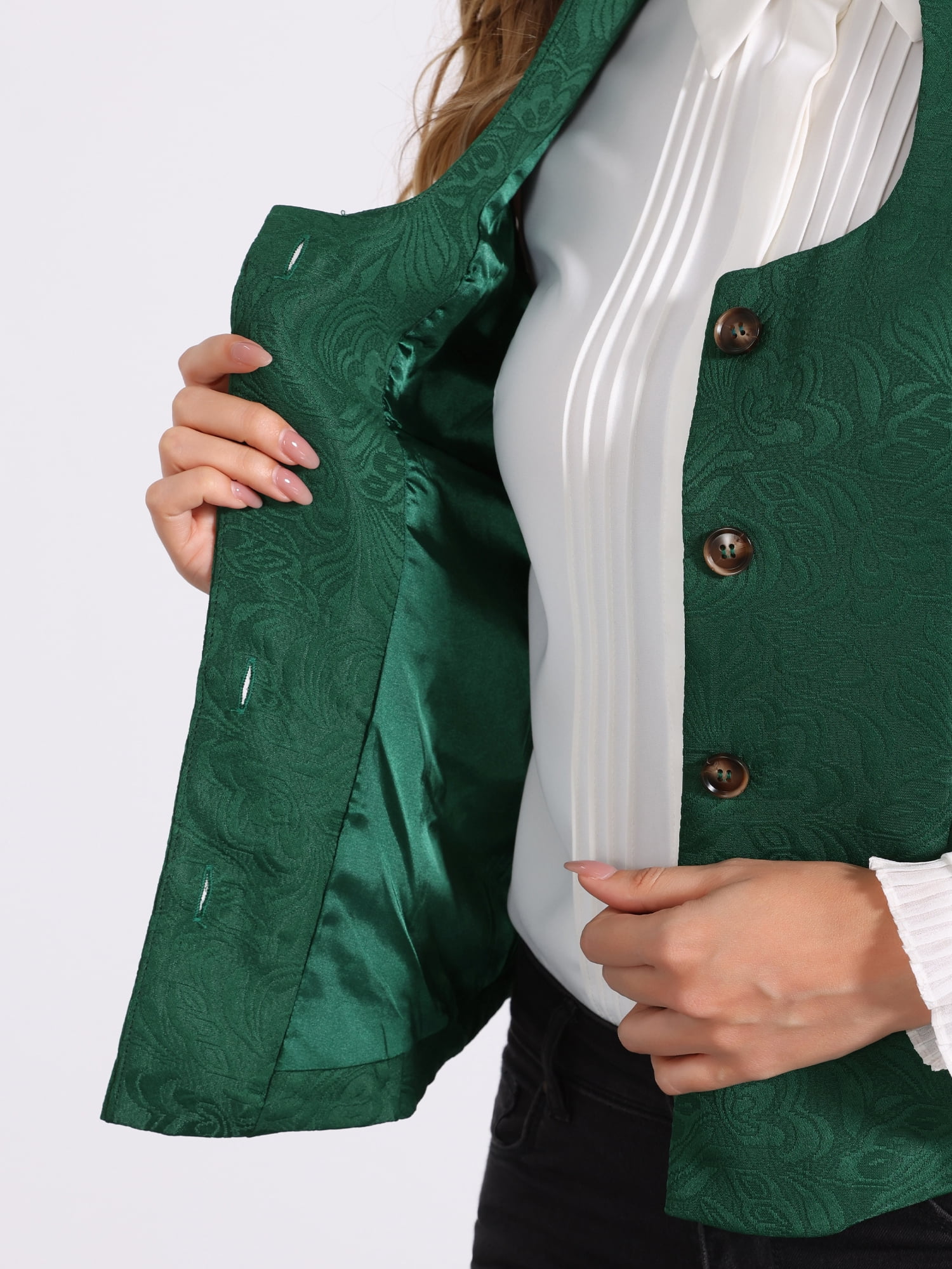 DARING DIVA Women's U Neck Jacquard Single Breasted Floral Gothic Waistcoat XL Green