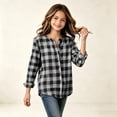 thumbnail image 6 of Girls Plaid Button Down Shirt Kids Fall Trendy Long Sleeve Crewneck Loose Tops for Daily Wear Black 14-16 Years, 6 of 6