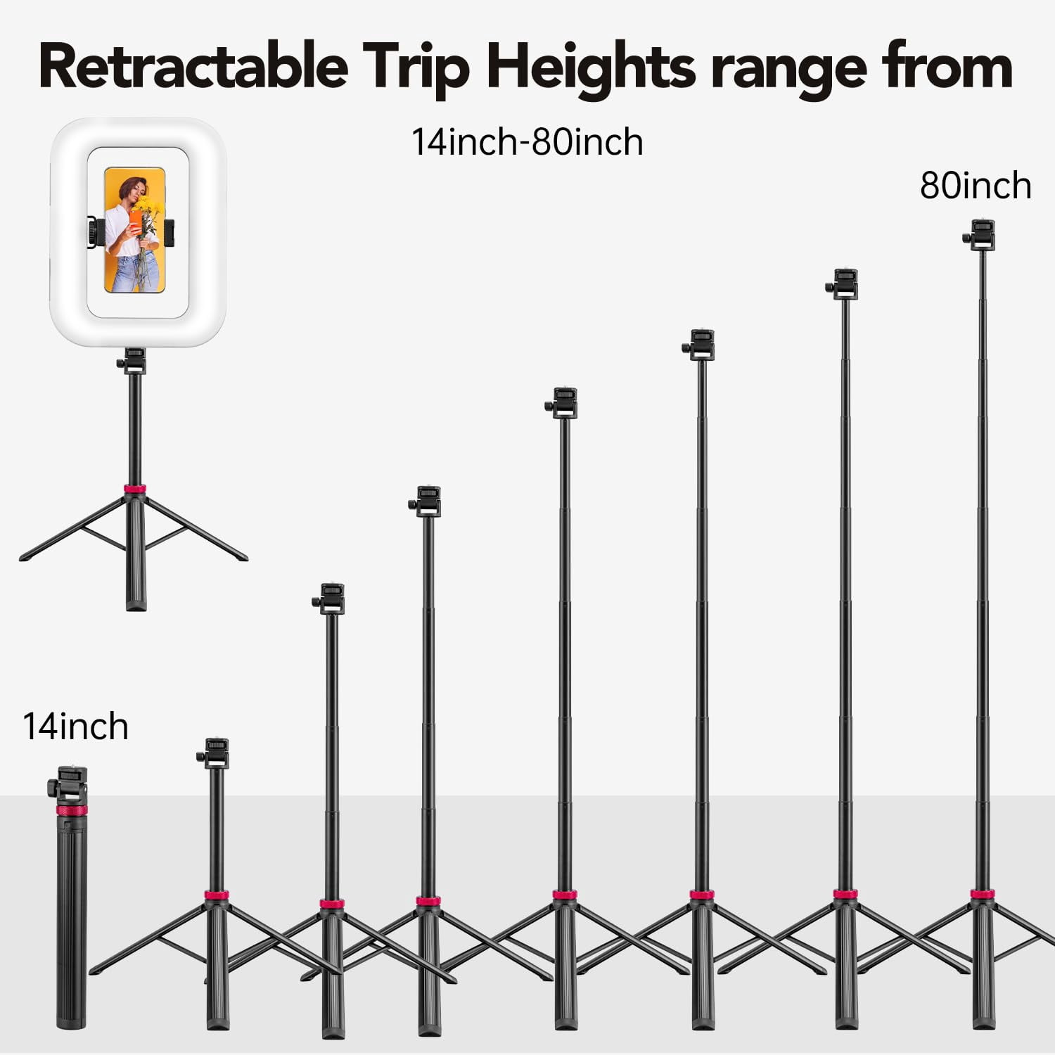 Phone Ring Light With 80" Tall Tripod Stand Built-in 8000mah Handheld Smartphone Photo Selfie Video Rig Lights 2700k-6500k For  Recording Filmmaking Vloging