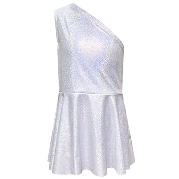 Ticikt Girls One Shoulder Sequin Dress, Toddler/Little/Big Kids Sparkly Glitter Flared Skater Dress, 2-18 Years,Color:Silver