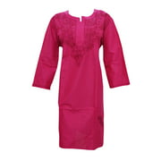 Mogul Womans Tunic Caftan Dress Pink Embroidered Cotton Kurta XXL