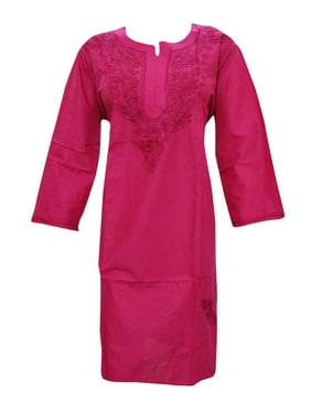 Mogul Womans Tunic Caftan Dress Pink Embroidered Cotton Kurta XXL