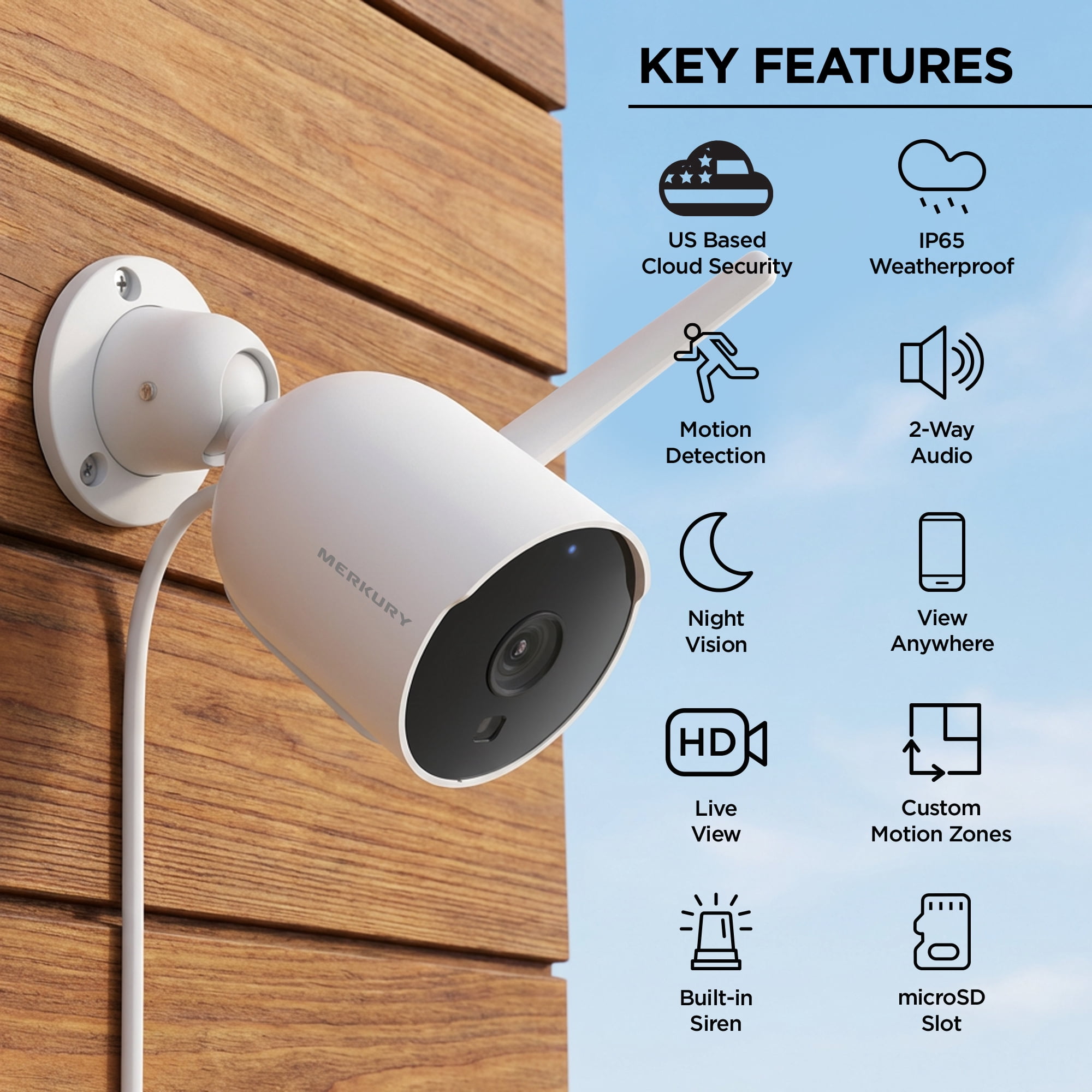 Merkury Innovations Full HD Smart Outdoor Security Camera, 3 Pack