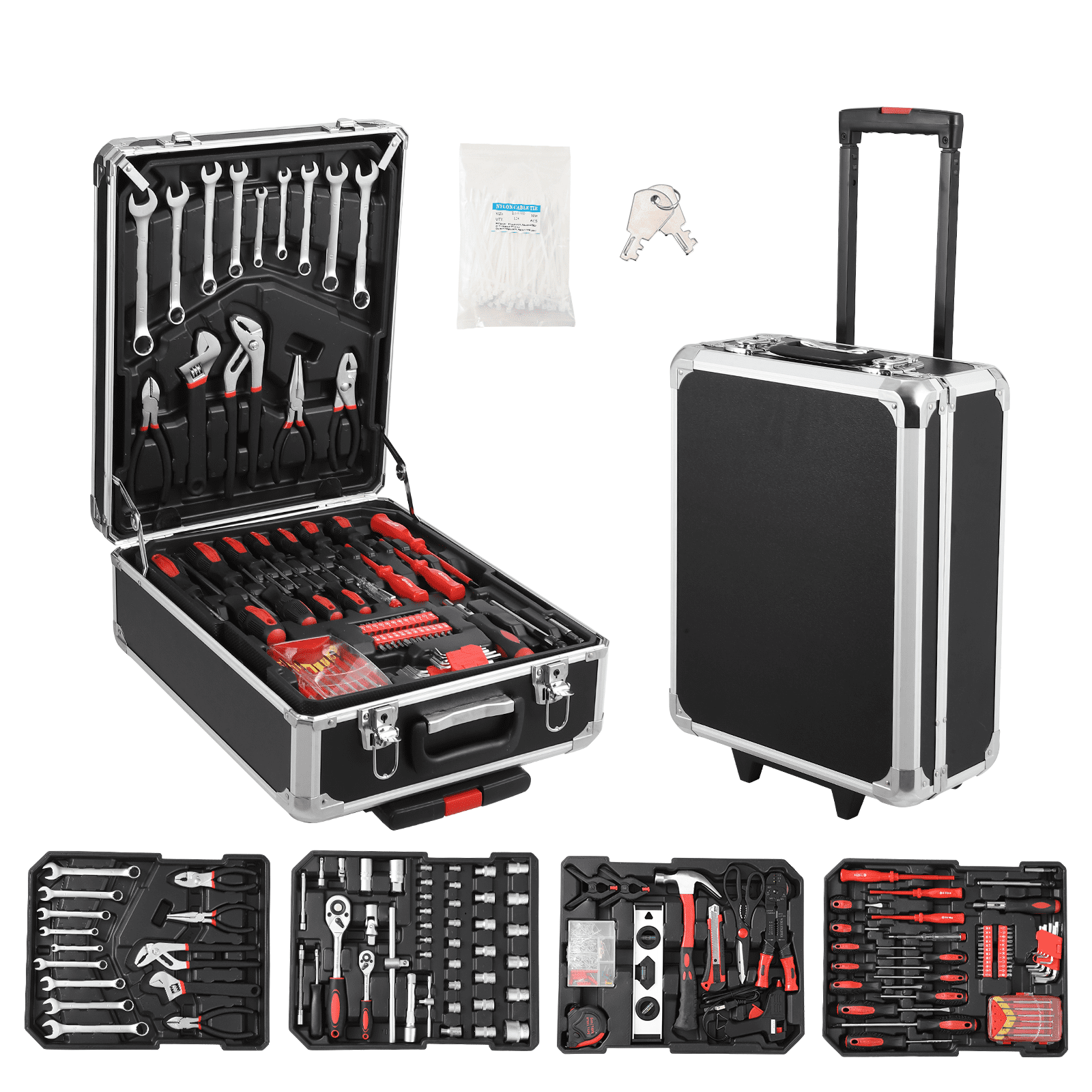 Garvee 800 PCS Home Tool Set with Rolling Tool Box, Professional Mechanic Repair Kit, General Household Hand Tool Set with Aluminum Trolley Case for Homeowner, DIY, and Auto Repair
