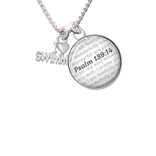 I Heart Swimming Bible Verse Psalm 139:14 Glass Dome Necklace by Delight and Co.